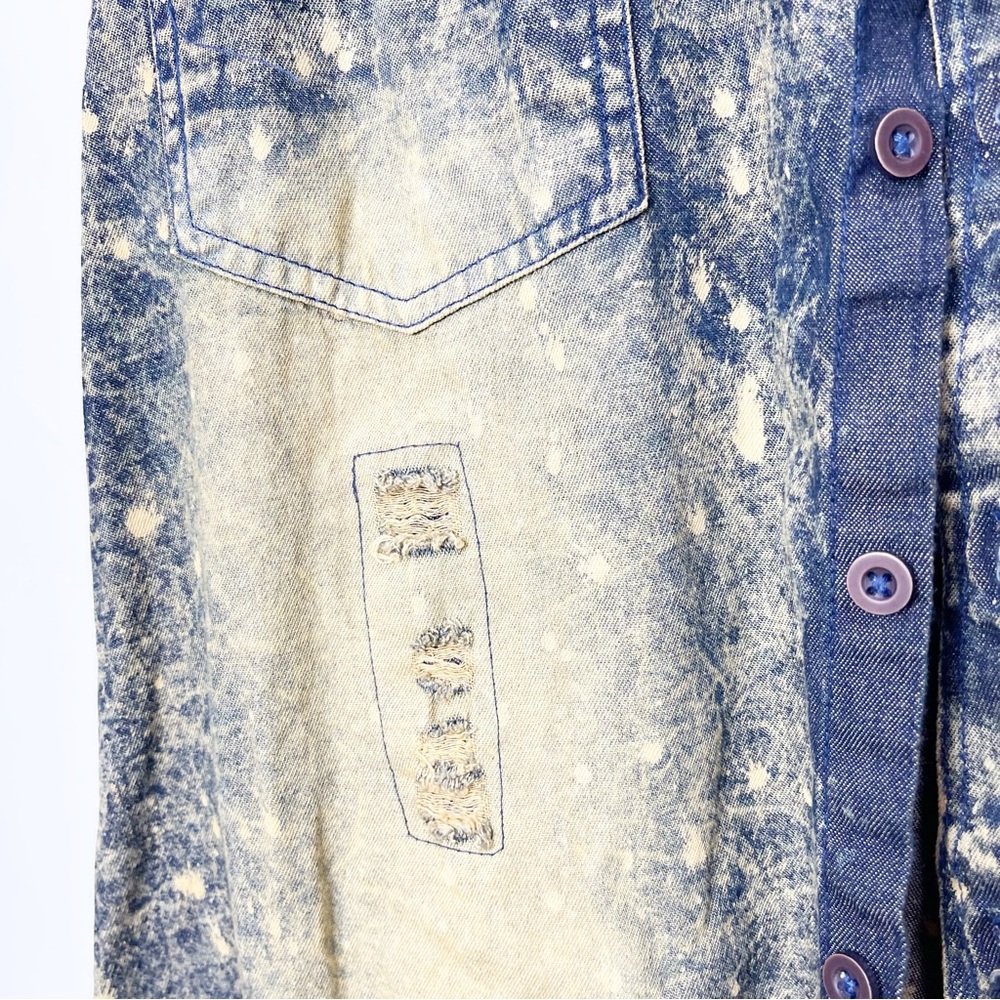 Distressed Plus Size 100% Cotton Denim Shirt Size 2XL - Picture 6 of 12